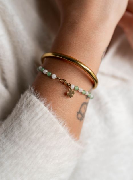 Bracelet en Jade et Aventurine. Fermoir et apprêt en acier inoxydable